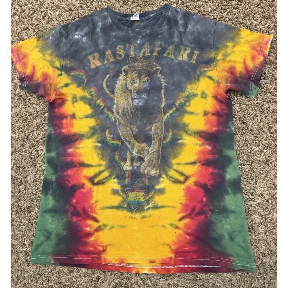 Delta Rastafari Lion of the Tribe of Judah Multicolor Tie Dye T-Shirt Men Size M
